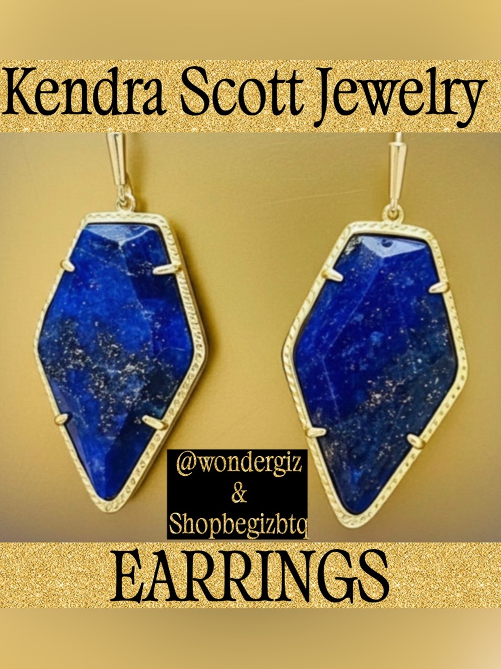 Authentic Kendra Scott Framed Tessa Gold Blue Lapis Drop Earrings